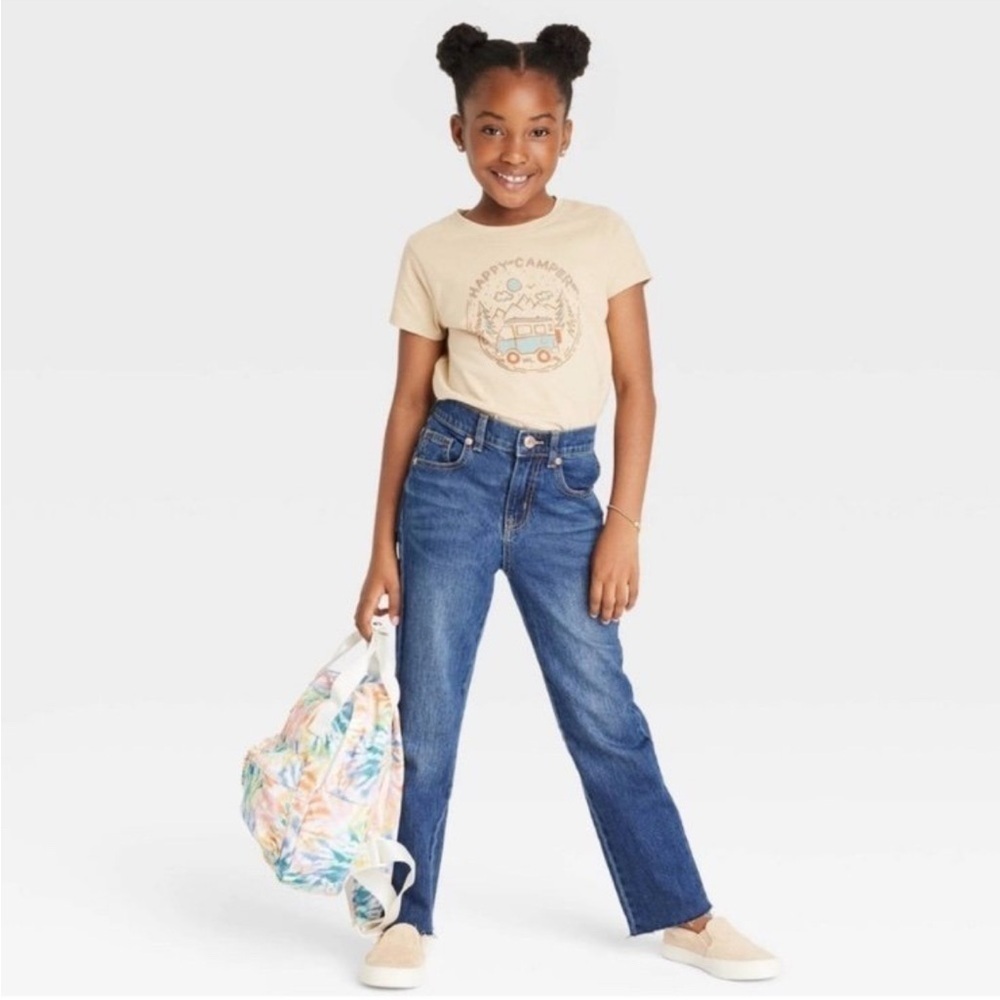 Cat & Jack Girls' High Rise Straight Jeans - Dark Wash 6 nwot
